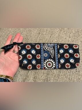 Vera Bradley Black Quilted Floral Paisley Wristlet with Blue Accents